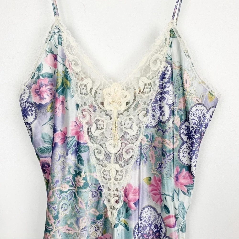 Vintage 60s Laura Gayle Paisley Floral Lace Mini Slip Dress Sz M - Picture 5 of 11